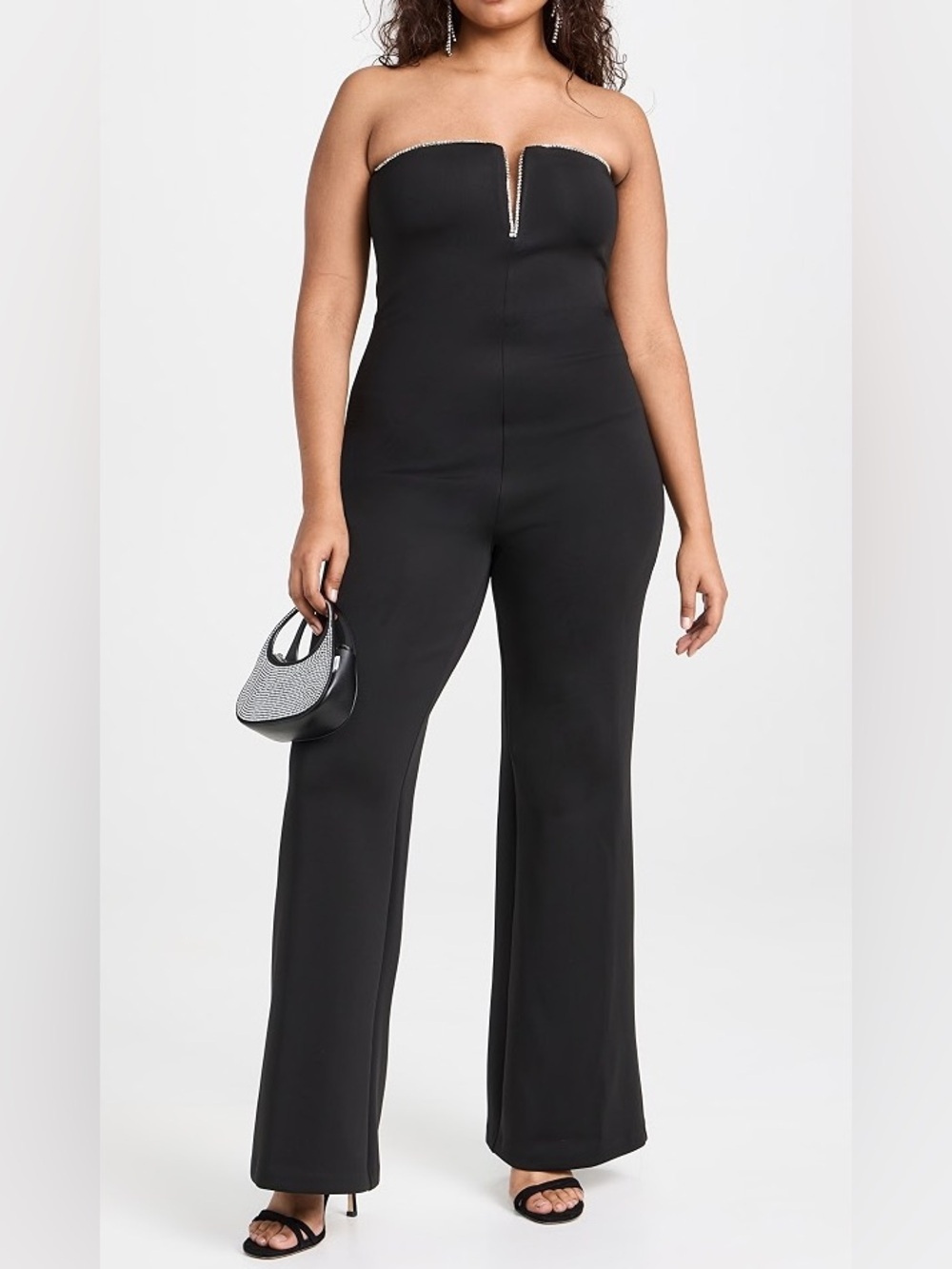GOOD AMERICAN Crystal Scuba V Bar Jumpsuit in black size 3xl NWT